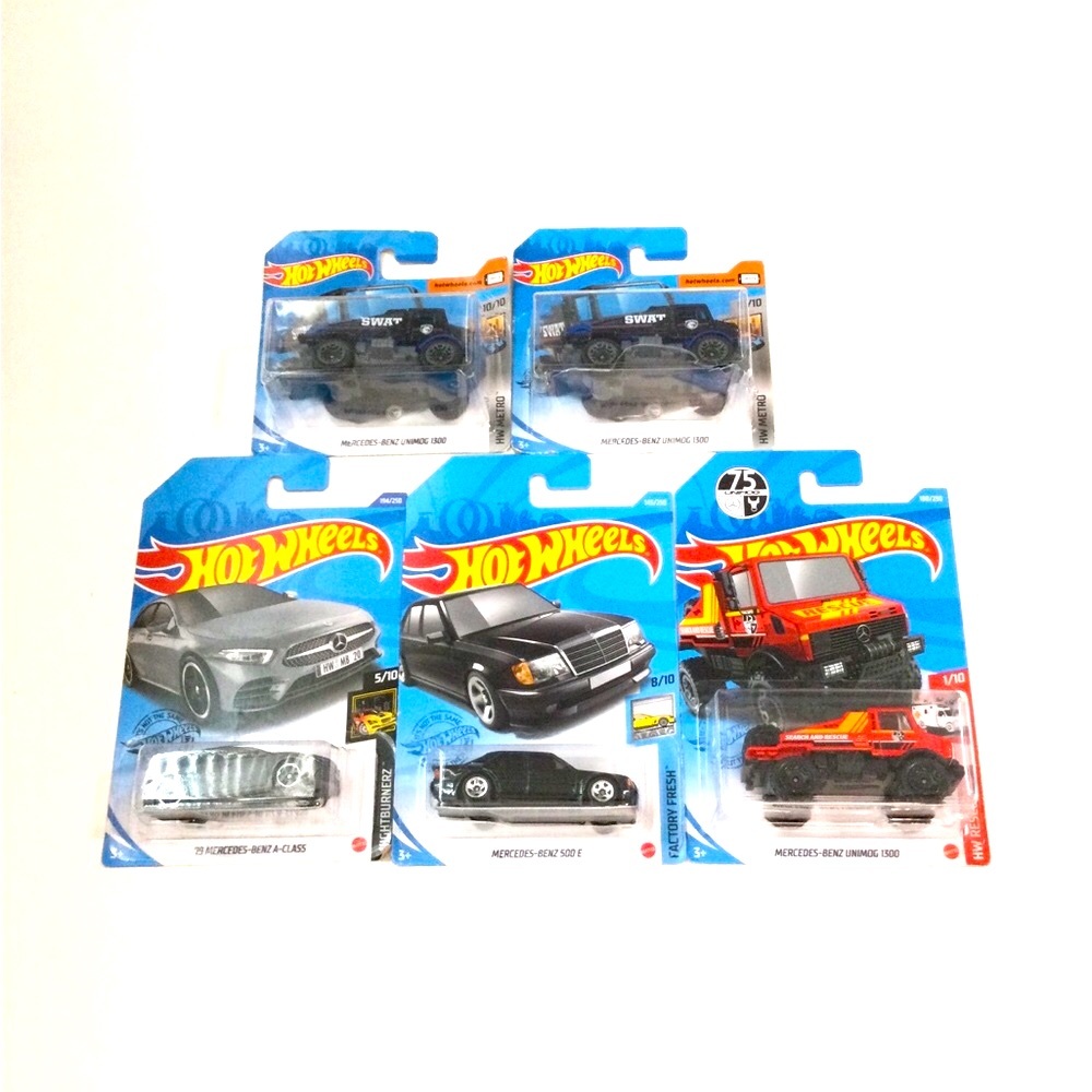 MERCEDES BENZ Retired HotWheels 2018, 2020 , Lot of 5, 2 SWAT are TREASURE HUNT